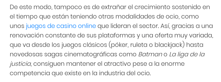 Extracto del artículo en el que se habla de los casinos online y se enlaza a uno de ellos